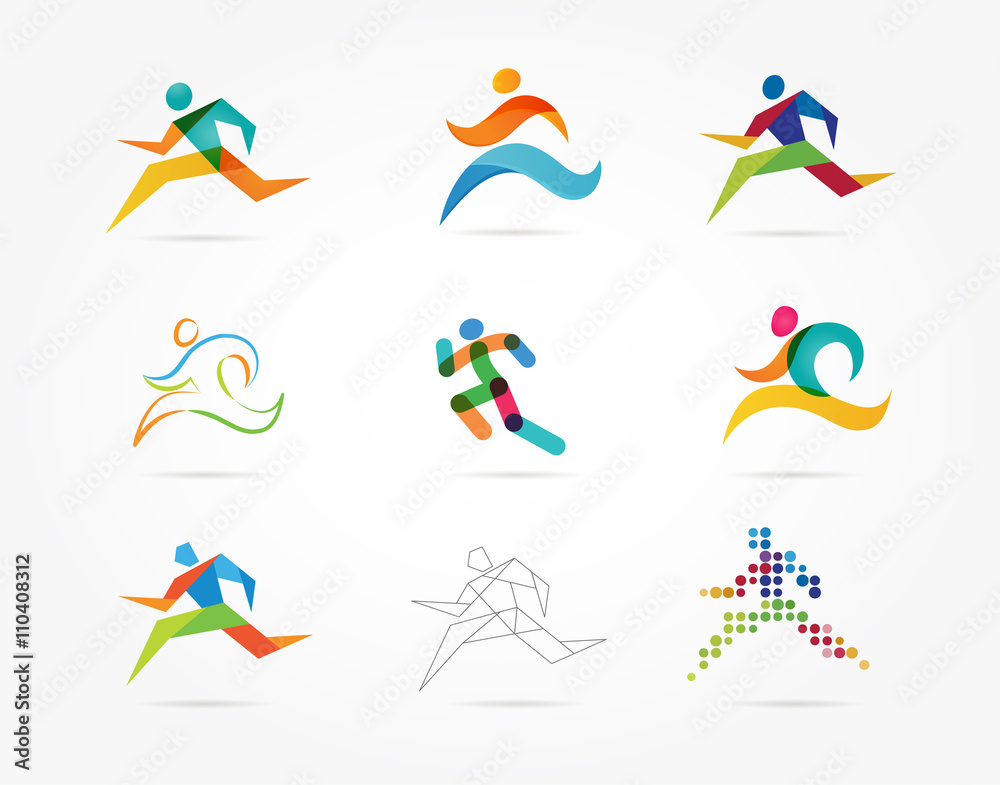 Running marathon, people run, colorful icon set Stock Vector | Adobe Stock