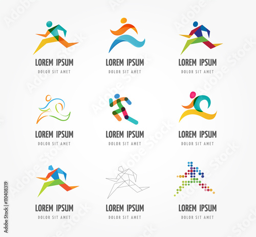 Running marathon, people run, colorful icon set