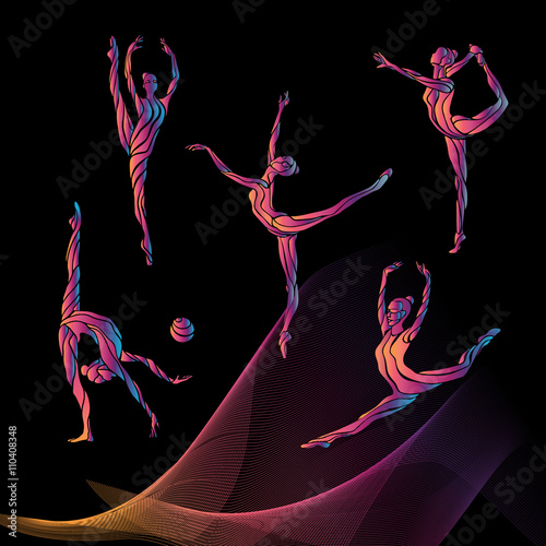 Silhouettes of gymnastic girls. Art gymnastics vector set