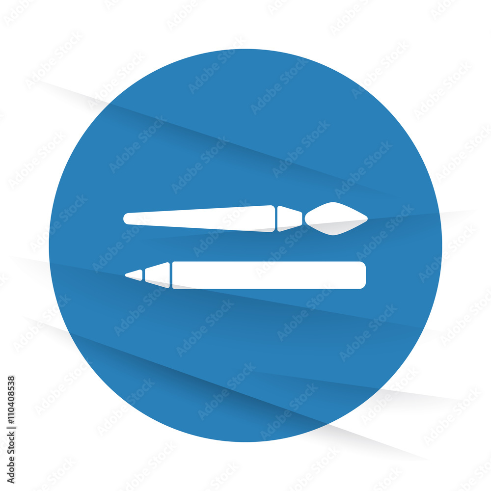 White Paintbrush icon label on wrinkled paper White Paintbrush icon label on wrinkled paper