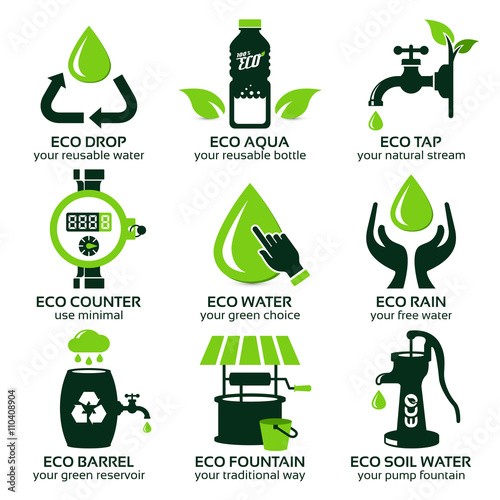 flat icon set for green eco water