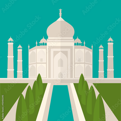 Taj Mahal Temple Landmark in Agra, India. Indian white marble mausoleum, indian architecture