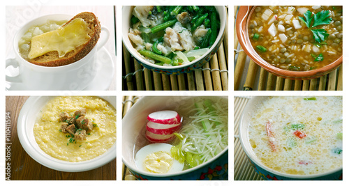 set of different traditional soups