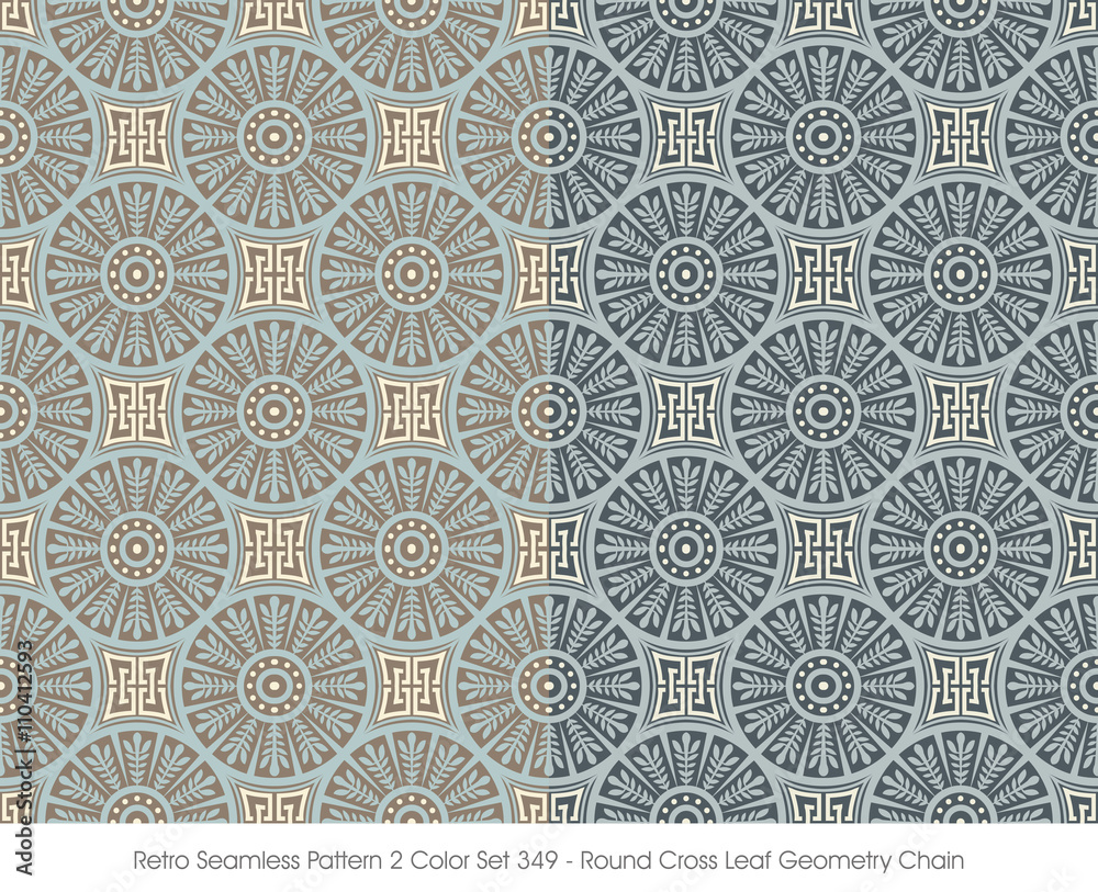Retro Seamless Pattern 2 Color Set_349 Round Cross Leaf Geometry Chain