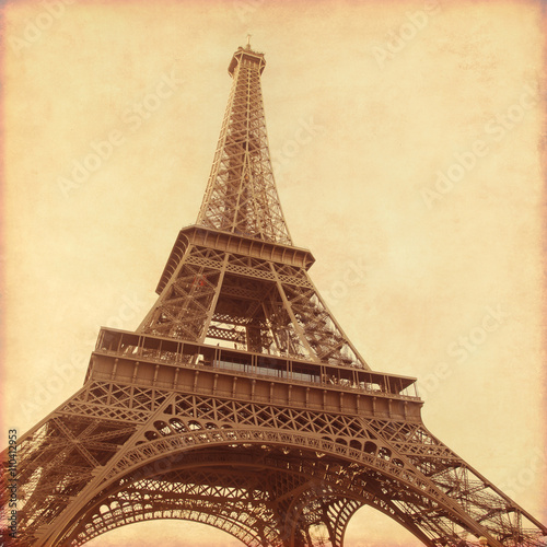 Old style photo of Eiffel Tower.