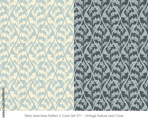 Retro Seamless Pattern 2 Color Set_371 Vintage Nature Leaf Cross