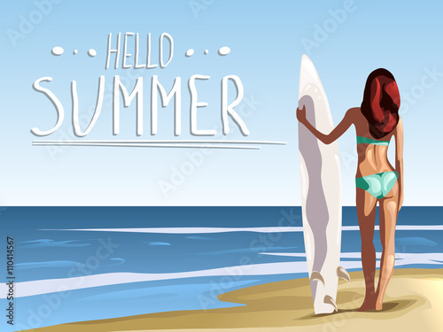 Girl on the beach with surfboard