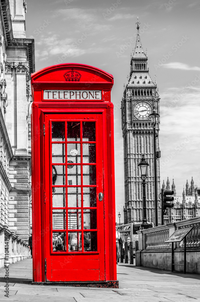 Telefonzelle in England - obrazy, fototapety, plakaty 
