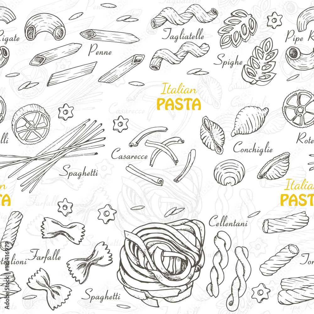 Seamless pattern with Italian pasta