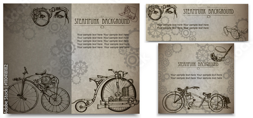 Set of retro blanks in steampunk style. Steampunk background