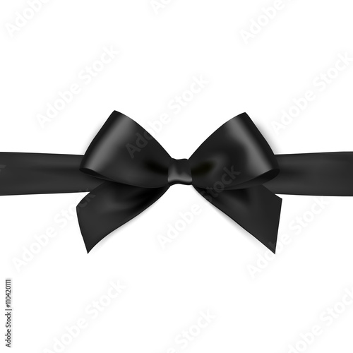 Shiny black satin ribbon on white background