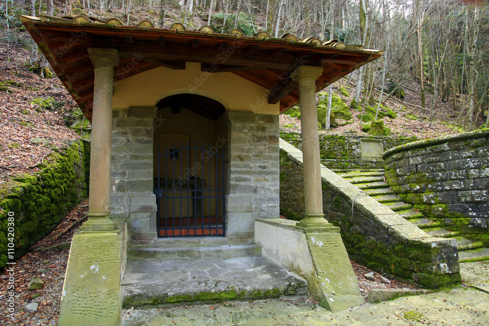 Toscana,foresta di Vallombrosa,una cappella nel bosco. Toscana,foresta di Vallombrosa,una cappella nel bosco.