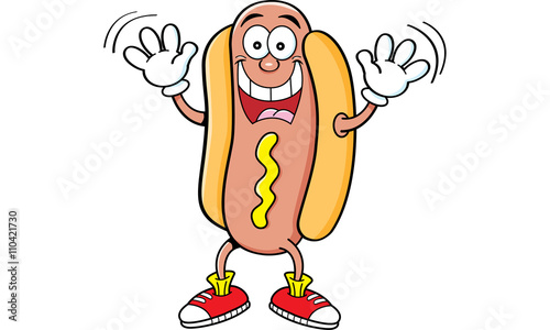 Cartoon illustration of a hotdog waving