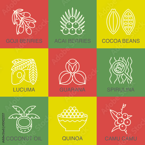 Superfoods line icons set.