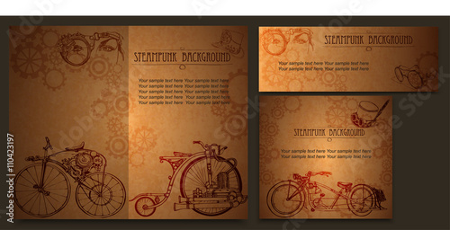Steampunk Party Poster Pack. Edwardian Background Set. Retro Blanks 