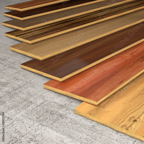 Various Hardwood planks 3D rendering