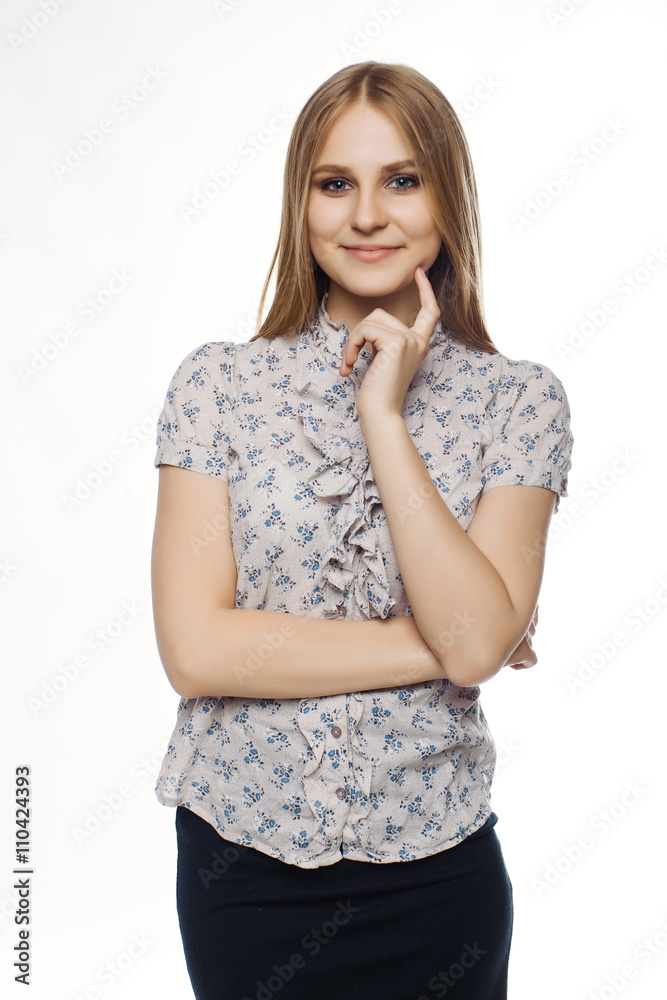 beautiful businesswoman with finger up on white background beautiful businesswoman with finger up on white background