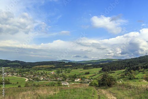 summer mountains green grass and blue sky landscape © giryakson