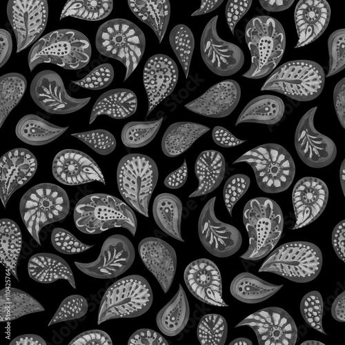 Paisley black and white color. Seamless pattern.Traditional ethnic pattern. Brushwork by hand.