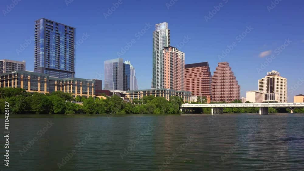 Downtown Austin, Texas cityscape with the Colorado River in the foreground Downtown Austin, Texas cityscape with the Colorado River in the foreground