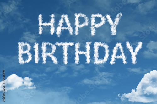 Happy Birthday cloud word with a blue sky