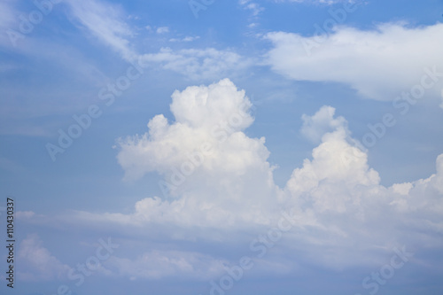 Wood table top on blue sky with clouds - used for display your products