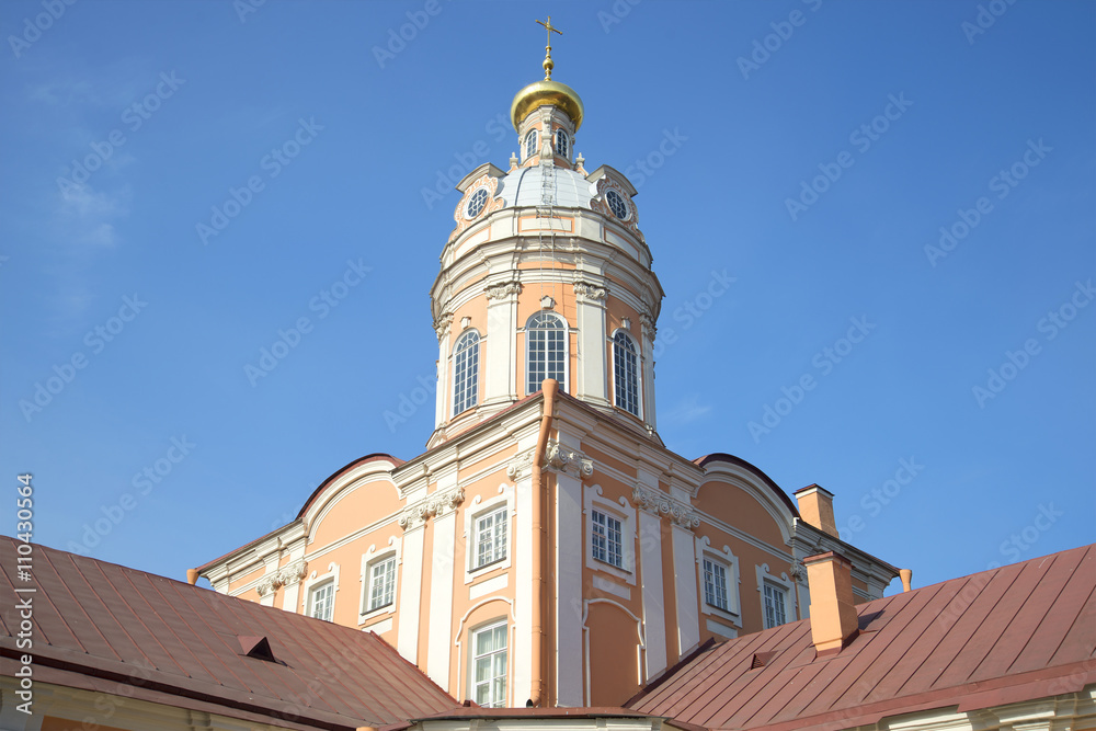 The dome of the sacristy of the Alexander Nevsky Lavra on the background of blue sky. Saint Petersburg, Russia