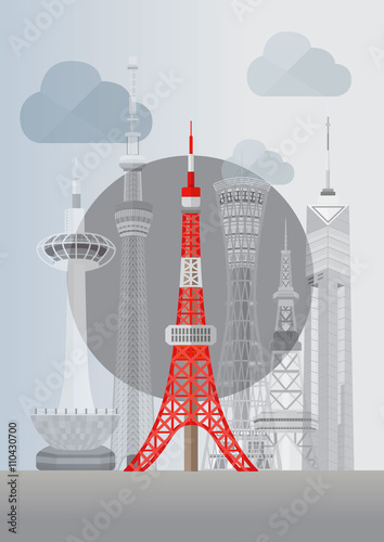 Japan Famous Tower Series Vector - Tokyo Tower