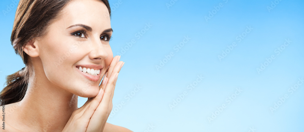 Portrait of beautiful woman, on blue Portrait of beautiful woman, on blue