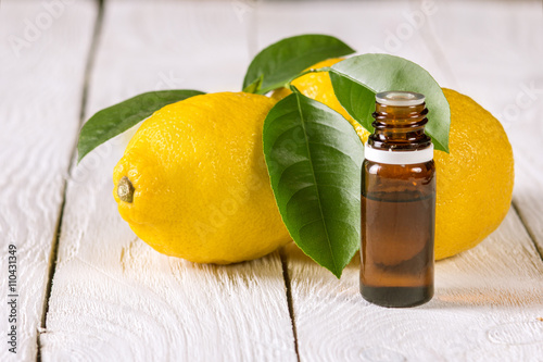 lemon essential oil on the table