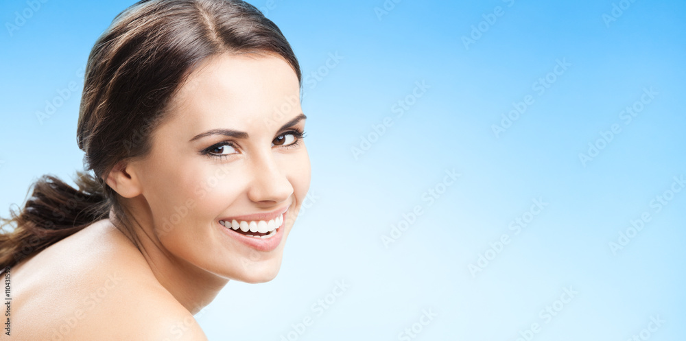 Portrait of beautiful woman, on blue Portrait of beautiful woman, on blue