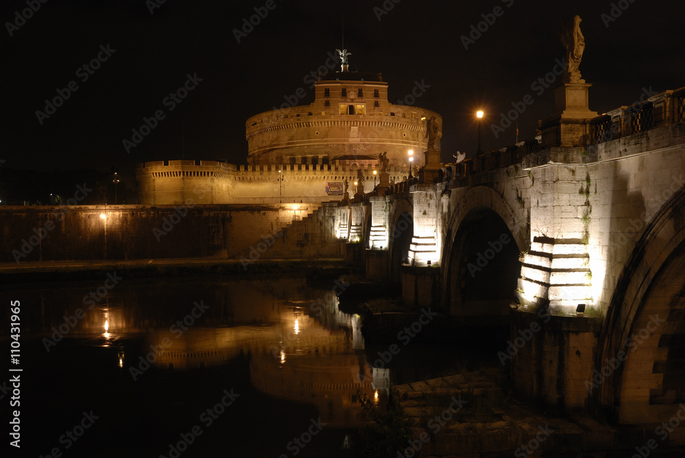 Sant'Angelo castle and sant'angelo bridge by night. Rome, Italy