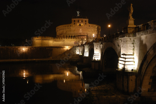 Sant'Angelo castle and sant'angelo bridge by night. Rome, Italy