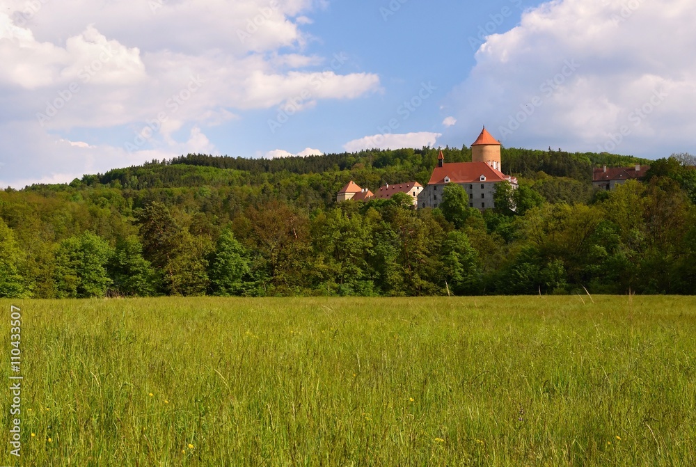 Beautiful Gothic castle Veveri. The city of Brno at the Brno dam. South Moravia - Czech Republic - Central Europe. Spring landscape. Beautiful Gothic castle Veveri. The city of Brno at the Brno dam. South Moravia - Czech Republic - Central Europe. Spring landscape.