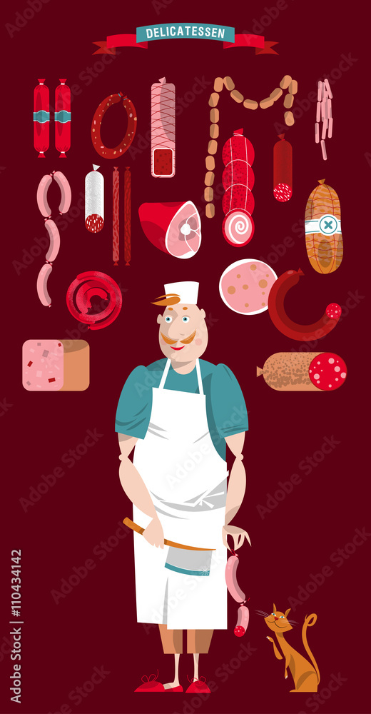 Meat market. Various delicatessen. Butcher. Meat market. Various delicatessen. Butcher.