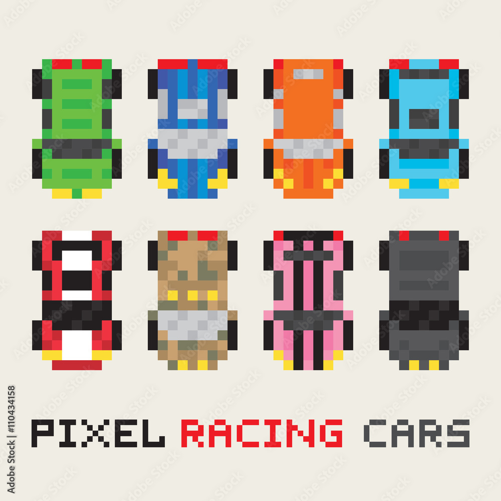 Fototapeta Pixel art style racing cars vector set