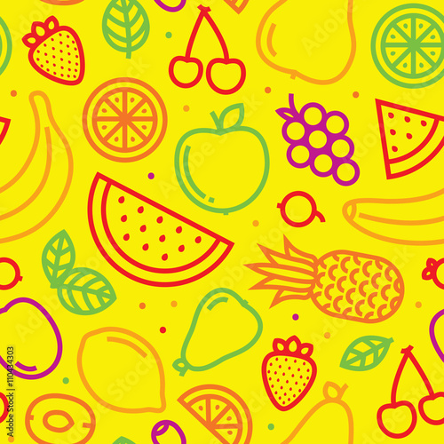 Fototapeta Naklejka Na Ścianę i Meble -  Fruits seamless vector pattern on yellow