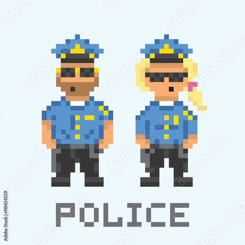Police couple in pixel art style vector illustration