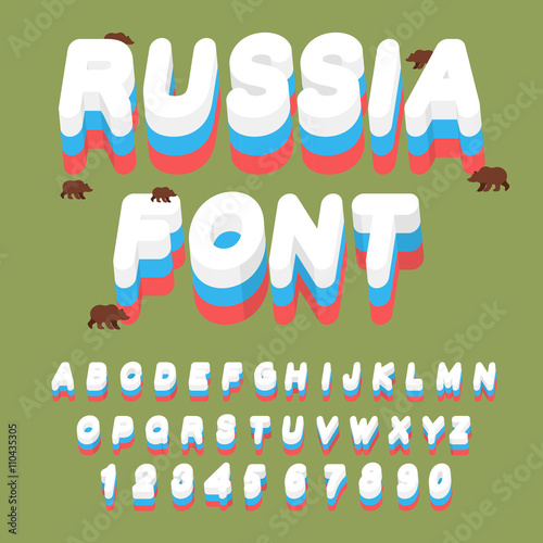 Russian font. Russian flag on letters. National Patriotic alphab photo