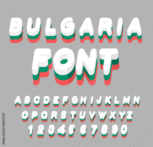 Bulgaria font. Bulgarian flag on letters. National Patriotic alp