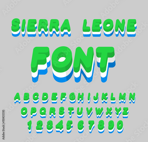 Sierra Leone font. Sierra Leones flag on letters. National Patri