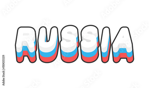Russia. Text of Russian flag. Emblem of country on a white backg