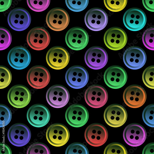 Vector seamless pattern from the shining neon buttons on a black