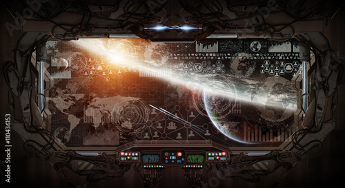 Fototapeta Naklejka Na Ścianę i Meble -  Window view of space and planets from a space station
