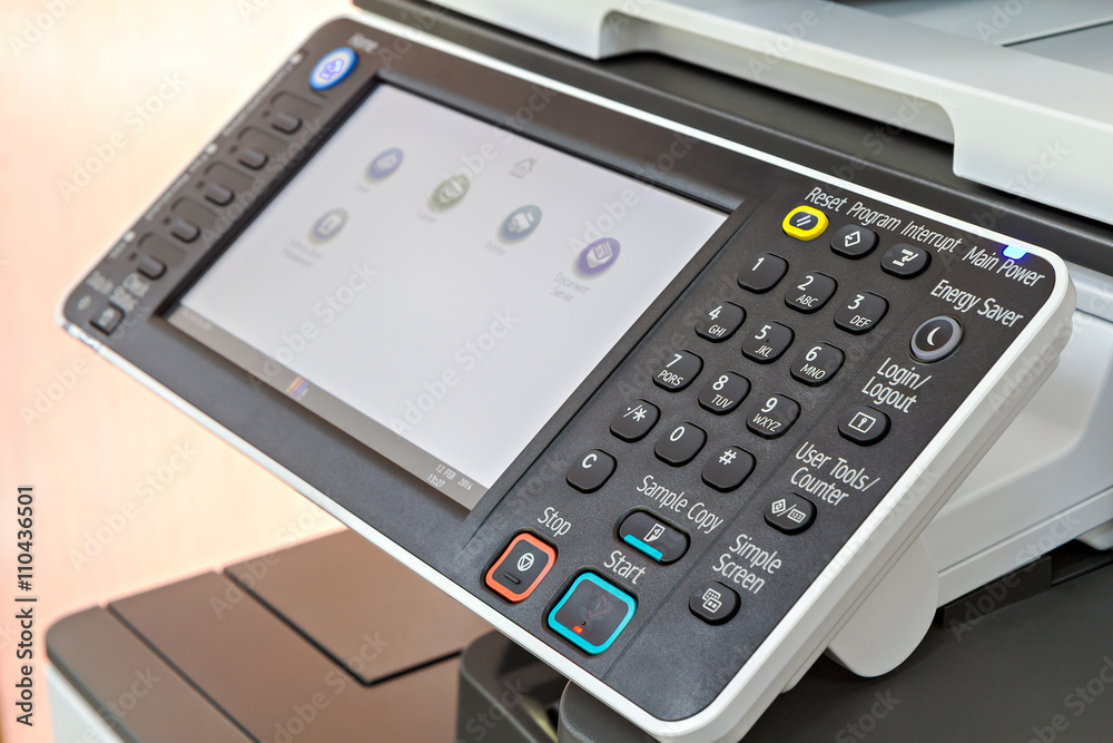Close up of printer or photocopier control panel Close up of printer or photocopier control panel