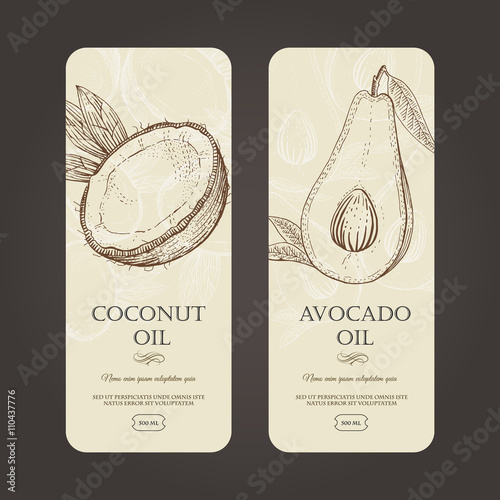 Vector template labels for coconut and avocado oils.