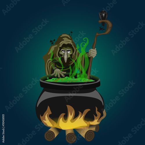 Witch with fogging cauldron