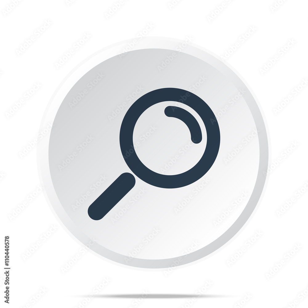 Black Magnifying Glass icon on white web button
