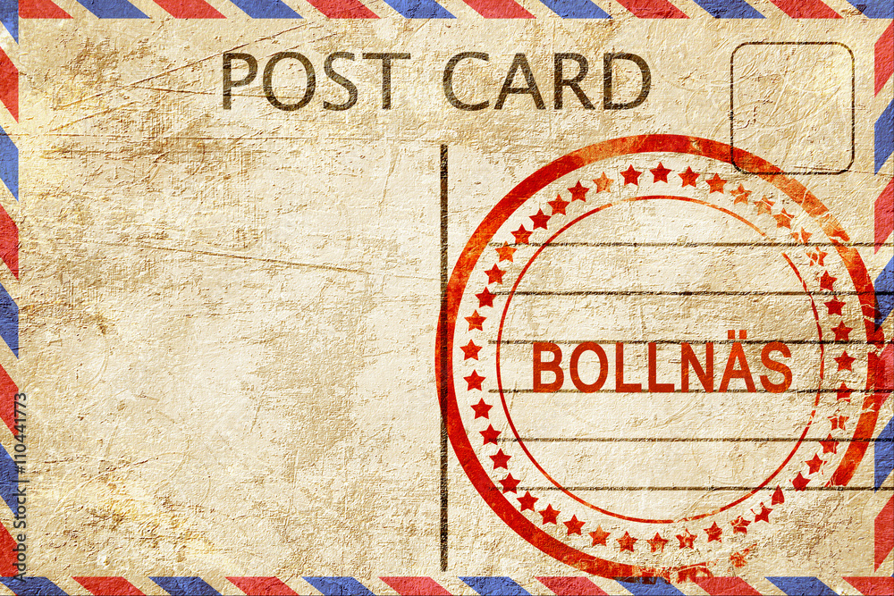 Fototapeta premium Bollnas, vintage postcard with a rough rubber stamp