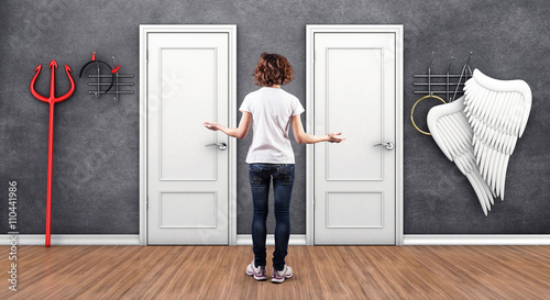 Girl before a doors